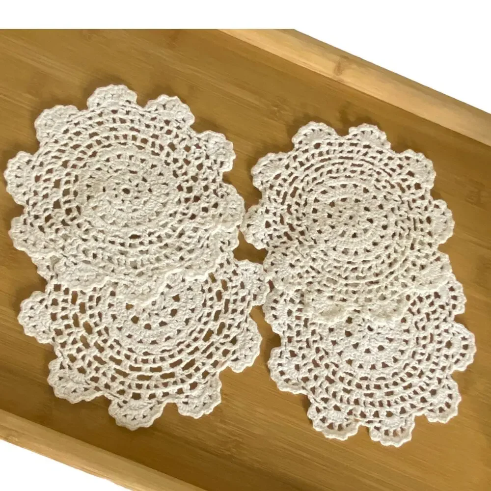 Vintage Handmade Crochet Doilies Set of 4 White Round Cotton Lace 7in